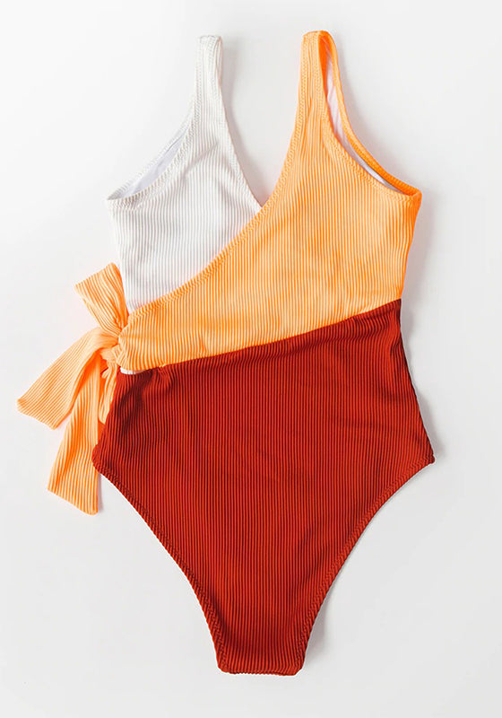 V-neck Colorblock Plunging One Piece