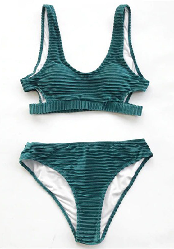 Green Emerald Velvet Solid Bikini Set