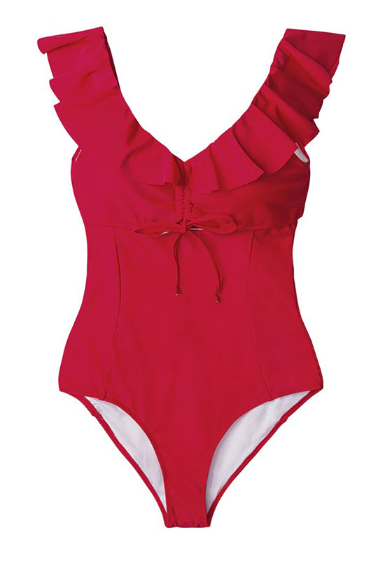 Red Ruffled One Piece Swimsuit
