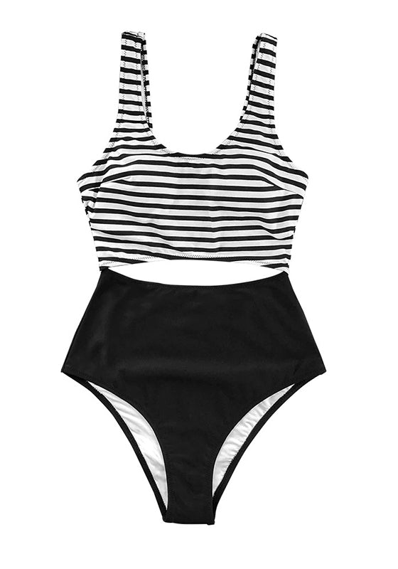 Black and White Stripe Cut Out One-Piece