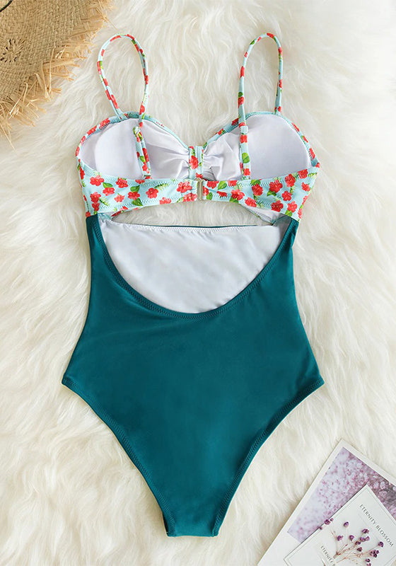 Mini Hibiscus and Solid Blue One-Piece