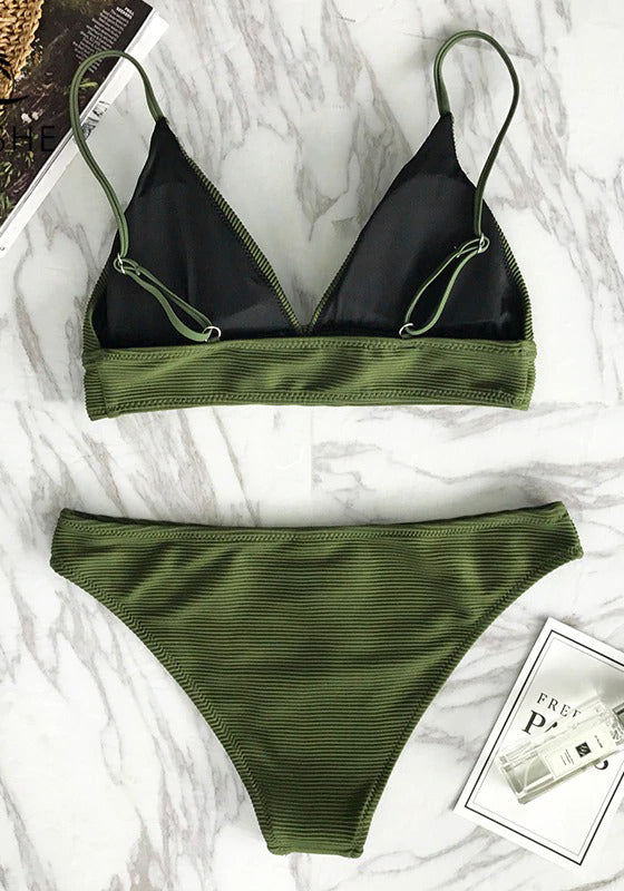 Army Green Solid Bikini Set