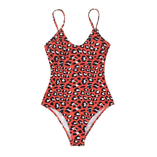 Red Leopard print V-neck One-Piece