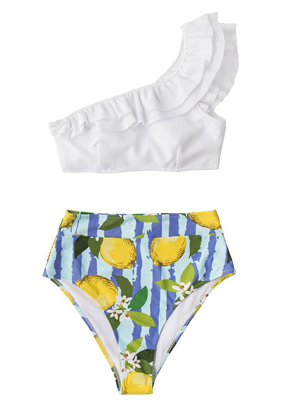 White and Lemon One Shoulder Bikini Set