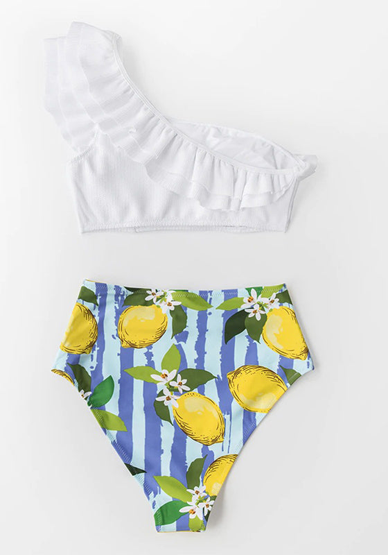 White and Lemon One Shoulder Bikini Set