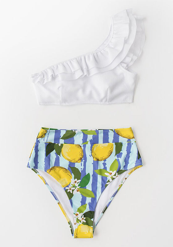 White and Lemon One Shoulder Bikini Set