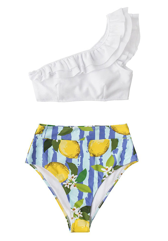 White and Lemon One Shoulder Bikini Set
