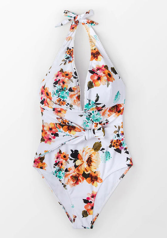 Tie Waist Floral One-piece Swimsuit