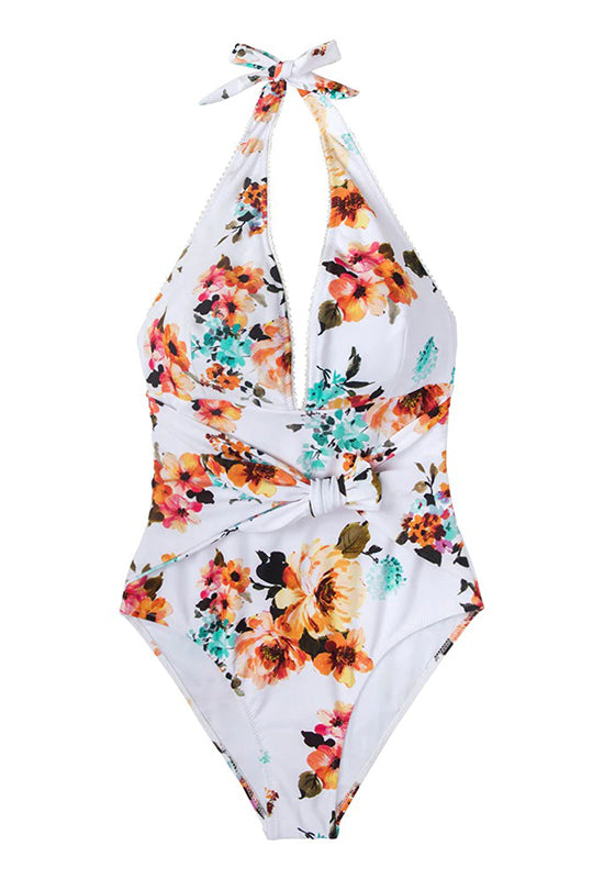 Tie Waist Floral One-piece Swimsuit