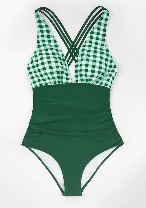 Black And White Gingham Ruched One-Piece