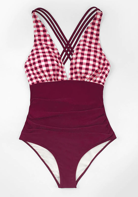 Black And White Gingham Ruched One-Piece