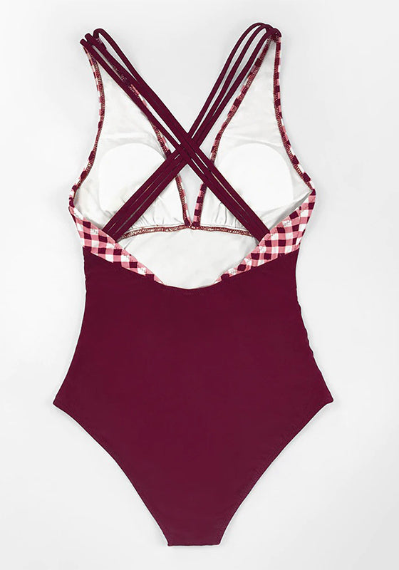 Black And White Gingham Ruched One-Piece