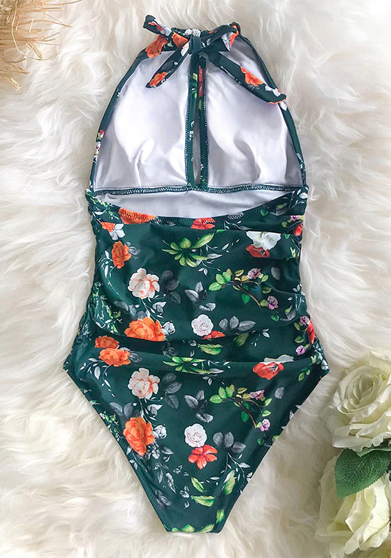 Black Floral Halter One-Piece