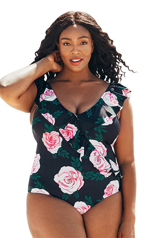 Floral Ruffles V-Neck One Piece