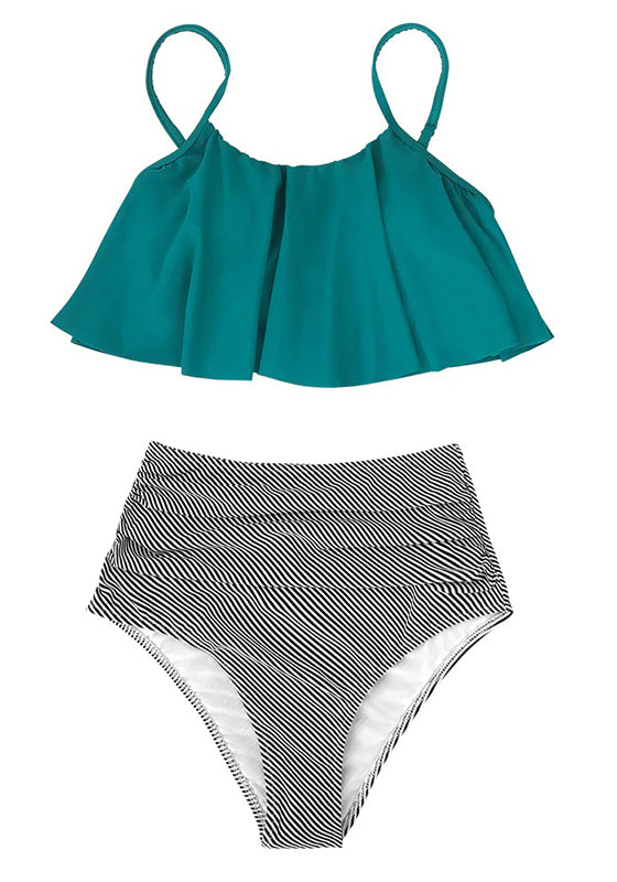 Green and Stripe High Waisted Bikini Set