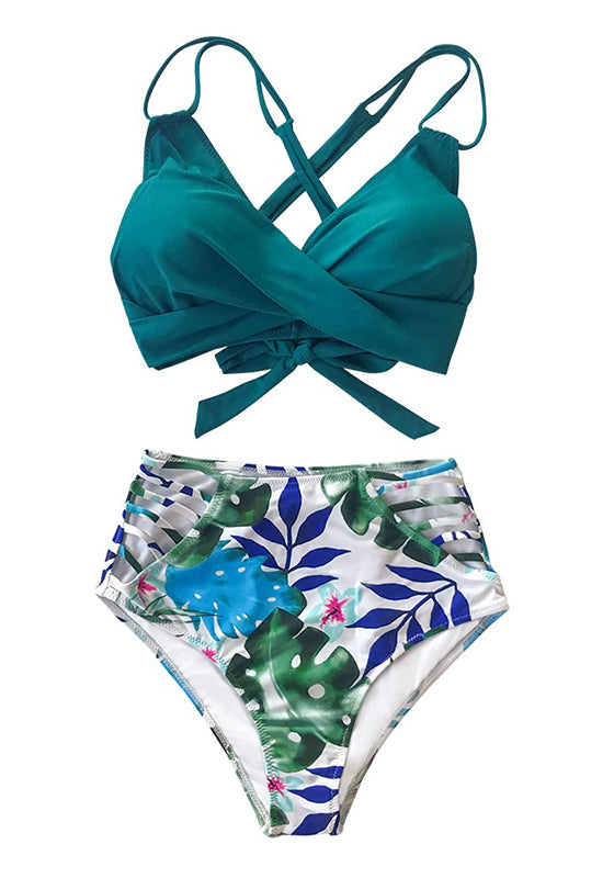 Tropical Palms Twist-Front High-Waisted Bikini