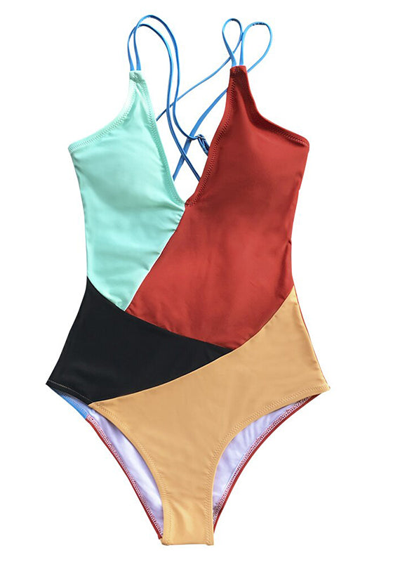 Colorblock V-Neck Open Back One-Piece