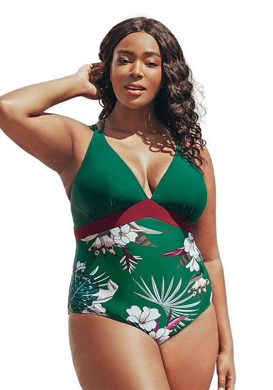 Green Geometric Print Halter One Piece