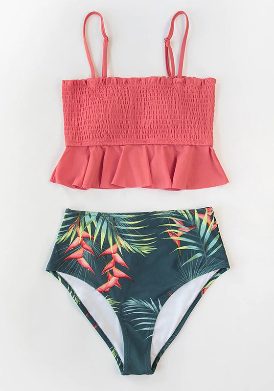 Smocked Tank High-Waisted Bikini Set