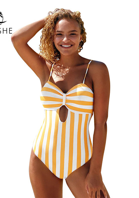 Yellow Striped Cut Out One-Piece