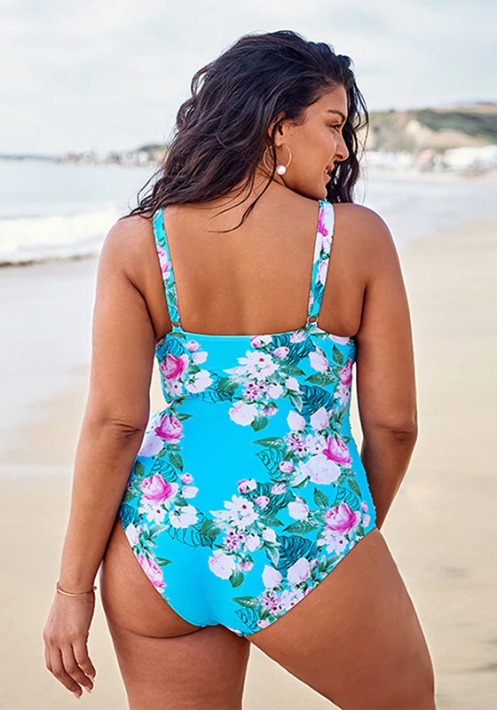 Blue Floral Strappy One Piece