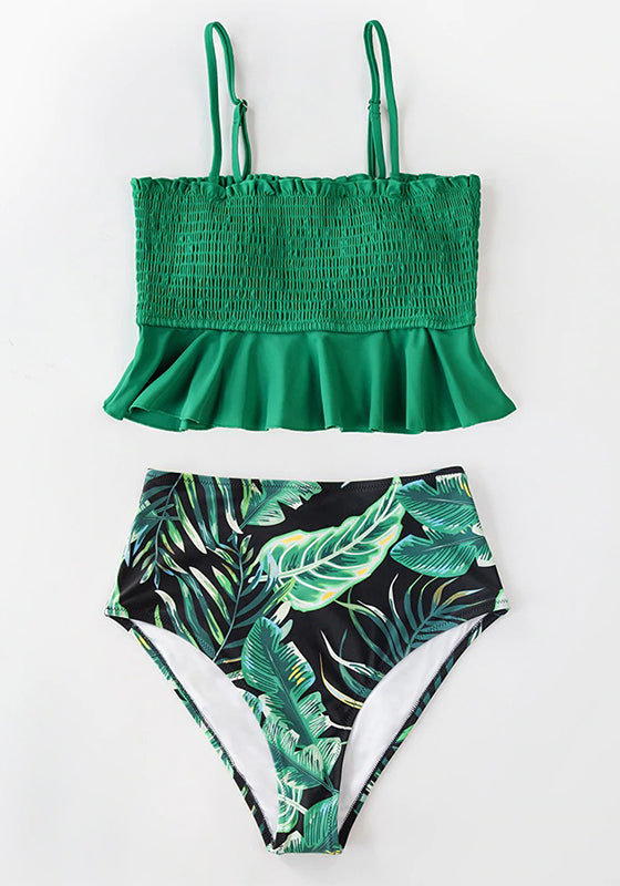 Smocked Tank High-Waisted Bikini Set