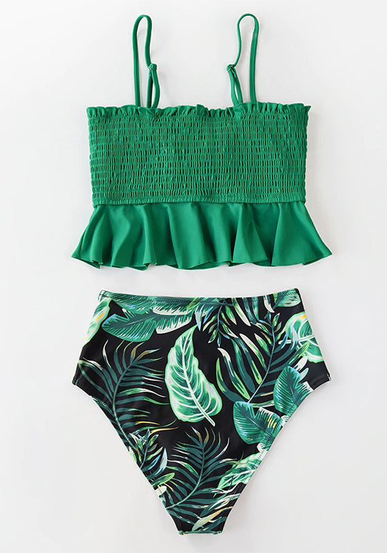 Smocked Tank High-Waisted Bikini Set