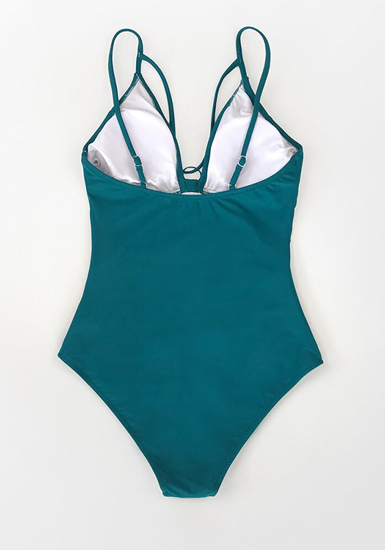 Solid Teal Shirring Strappy One-Piece