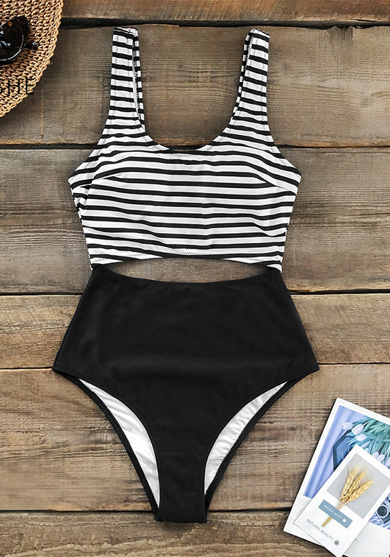 Black and White Stripe Cut Out One-Piece