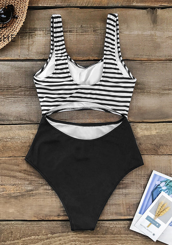 Black and White Stripe Cut Out One-Piece