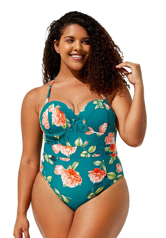 Moulded Cups Green Floral One Piece