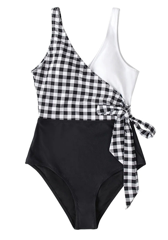 Black White Plaid Colorblock One-Piece