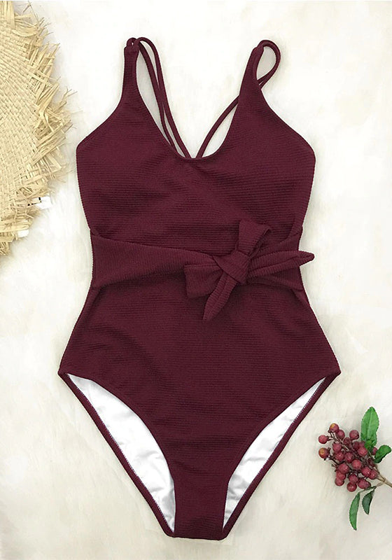 Burgundy Bowknot One-Piece Swimsuit