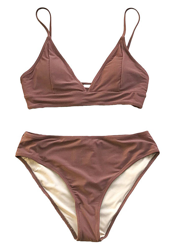 Brown Lace-Up Bikini Set