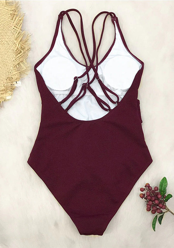 Burgundy Bowknot One-Piece Swimsuit