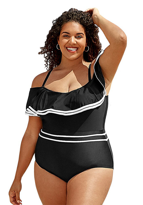 Black White Off-shoulder One Piece