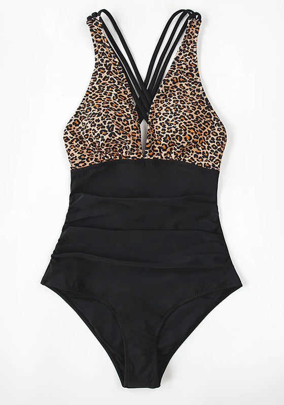 Black Leopard V-neck One-Piece