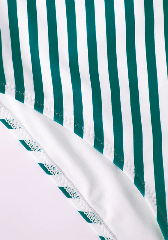 Green White Striped Ruffled One-Piece