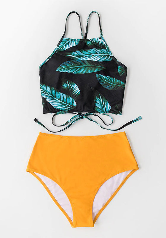 Herbal Tea Leaves High-waist Bikini Set