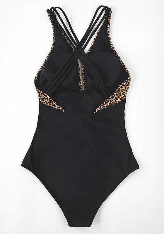 Black Leopard V-neck One-Piece