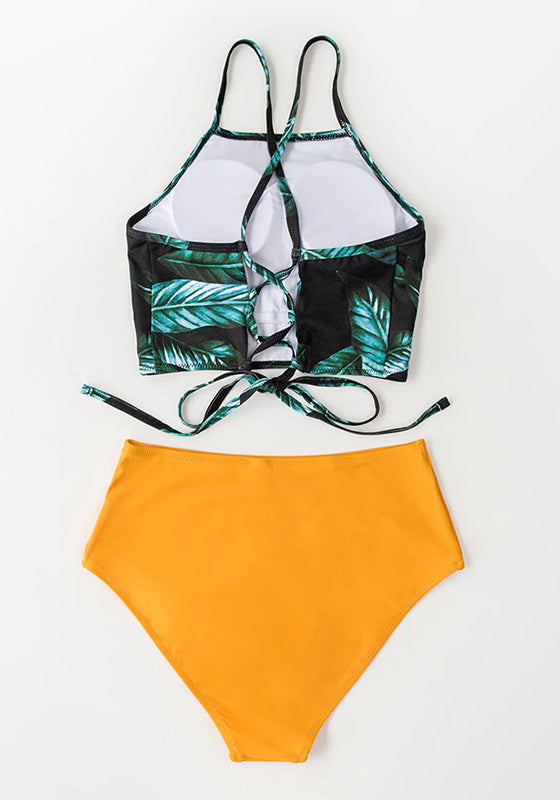 Herbal Tea Leaves High-waist Bikini Set