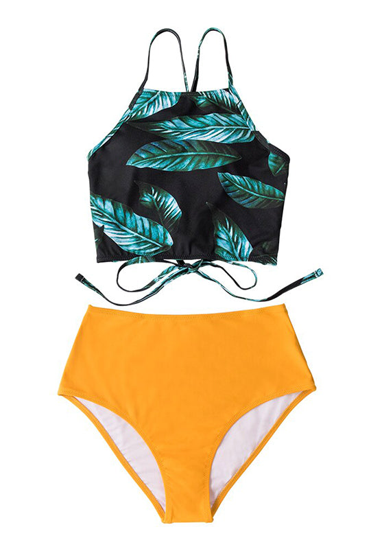 Herbal Tea Leaves High-waist Bikini Set