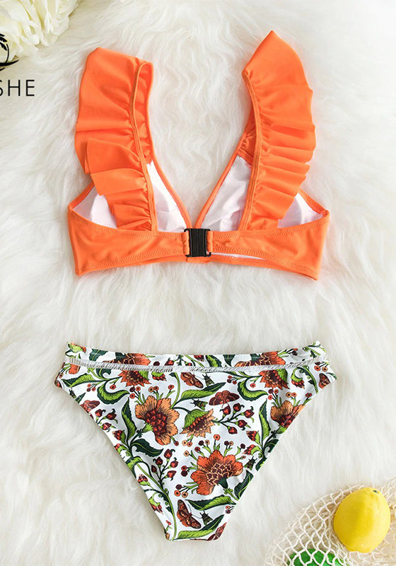 Orange Ruffle Bikini Set