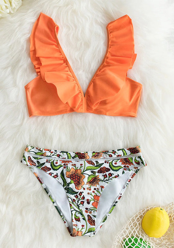 Orange Ruffle Bikini Set