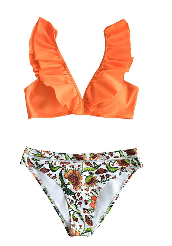 Orange Ruffle Bikini Set