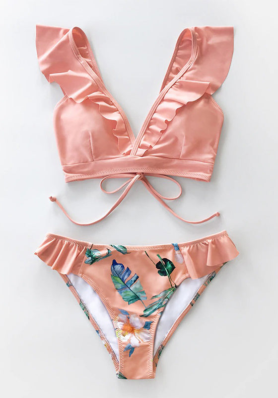 Tropical Pink Ruffle Bikini Set