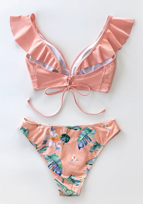 Tropical Pink Ruffle Bikini Set