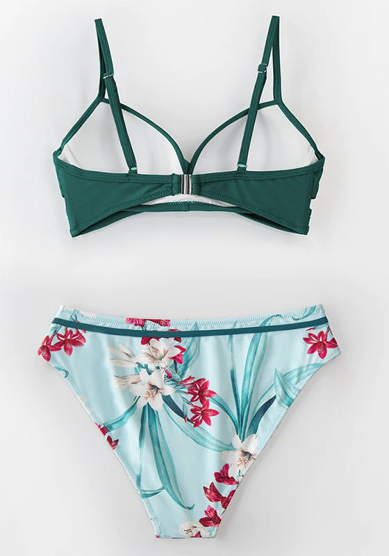 Green Floral Push Up Bikini Set