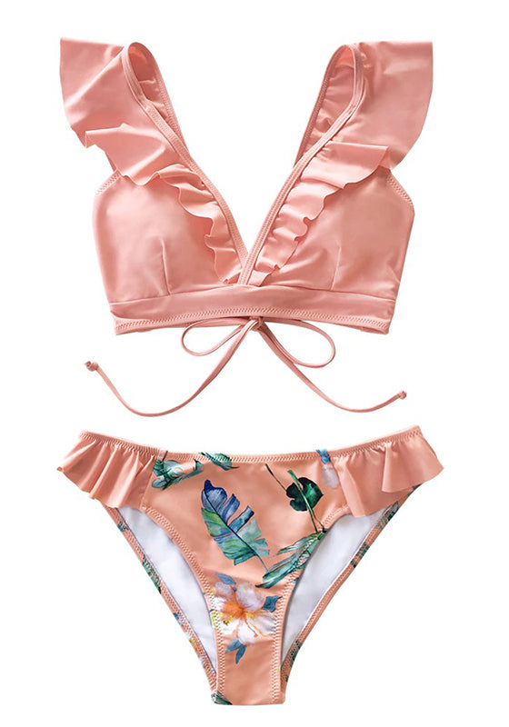 Tropical Pink Ruffle Bikini Set