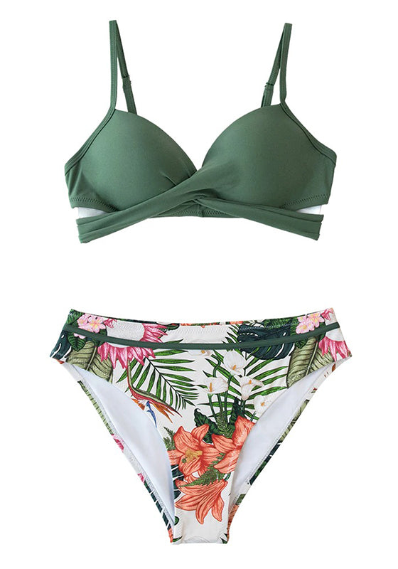 Green Floral Push Up Bikini Set